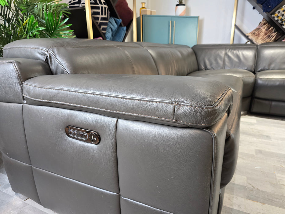 Laurence 3 Corner 3 - Leather Power Reclining Sofa - Charcoal