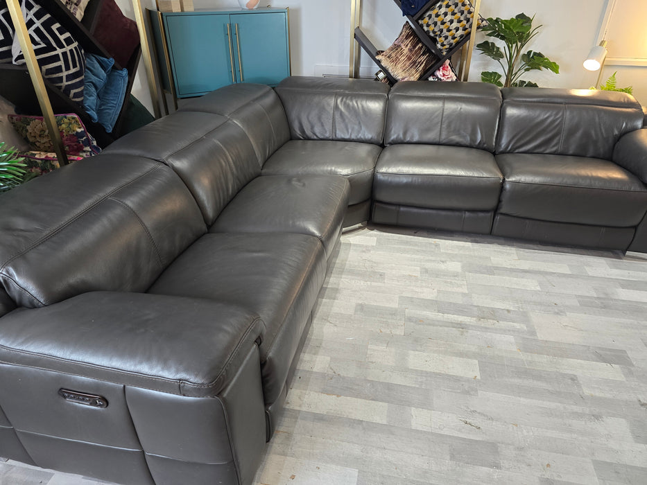 Laurence 3 Corner 3 - Leather Power Reclining Sofa - Charcoal