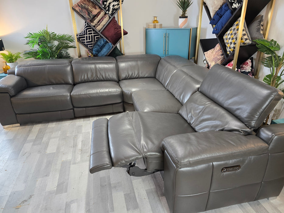 Laurence 3 Corner 3 - Leather Power Reclining Sofa - Charcoal