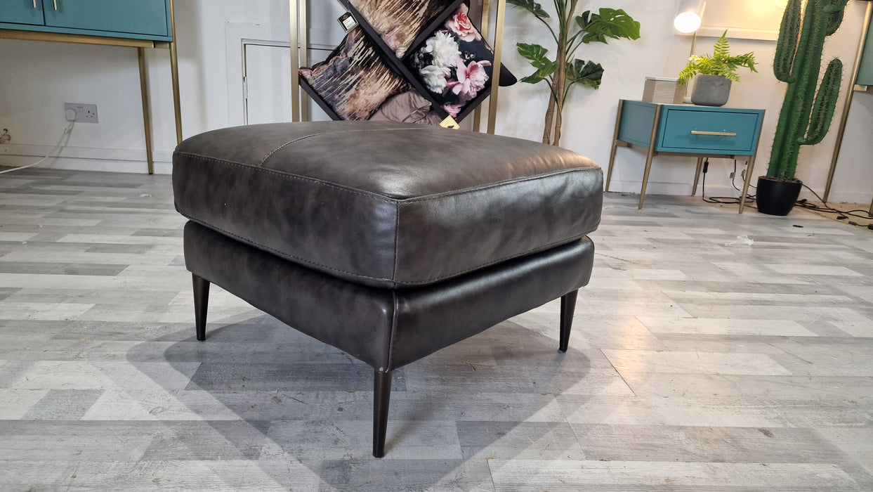 Cordelia Footstool - Leather - Alaska Dark Grey