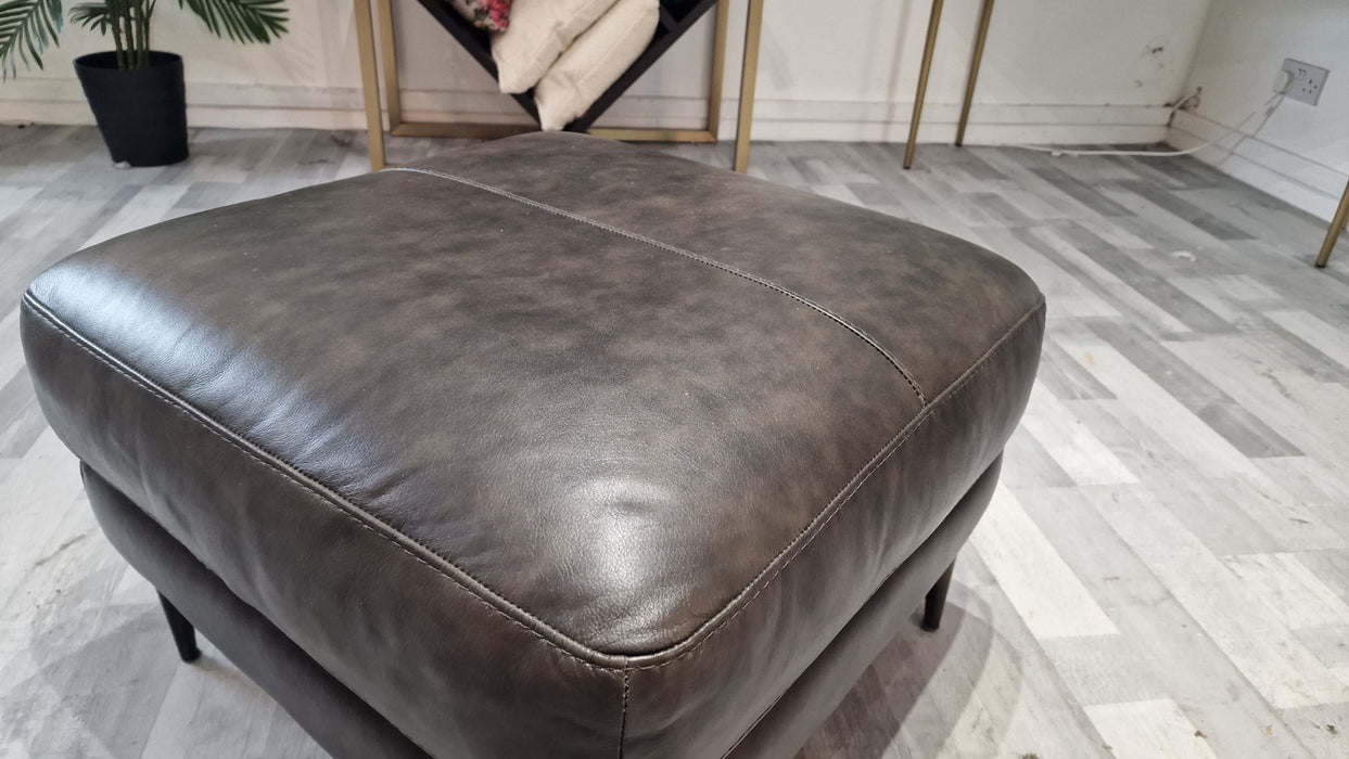 Cordelia Footstool - Leather - Alaska Dark Grey