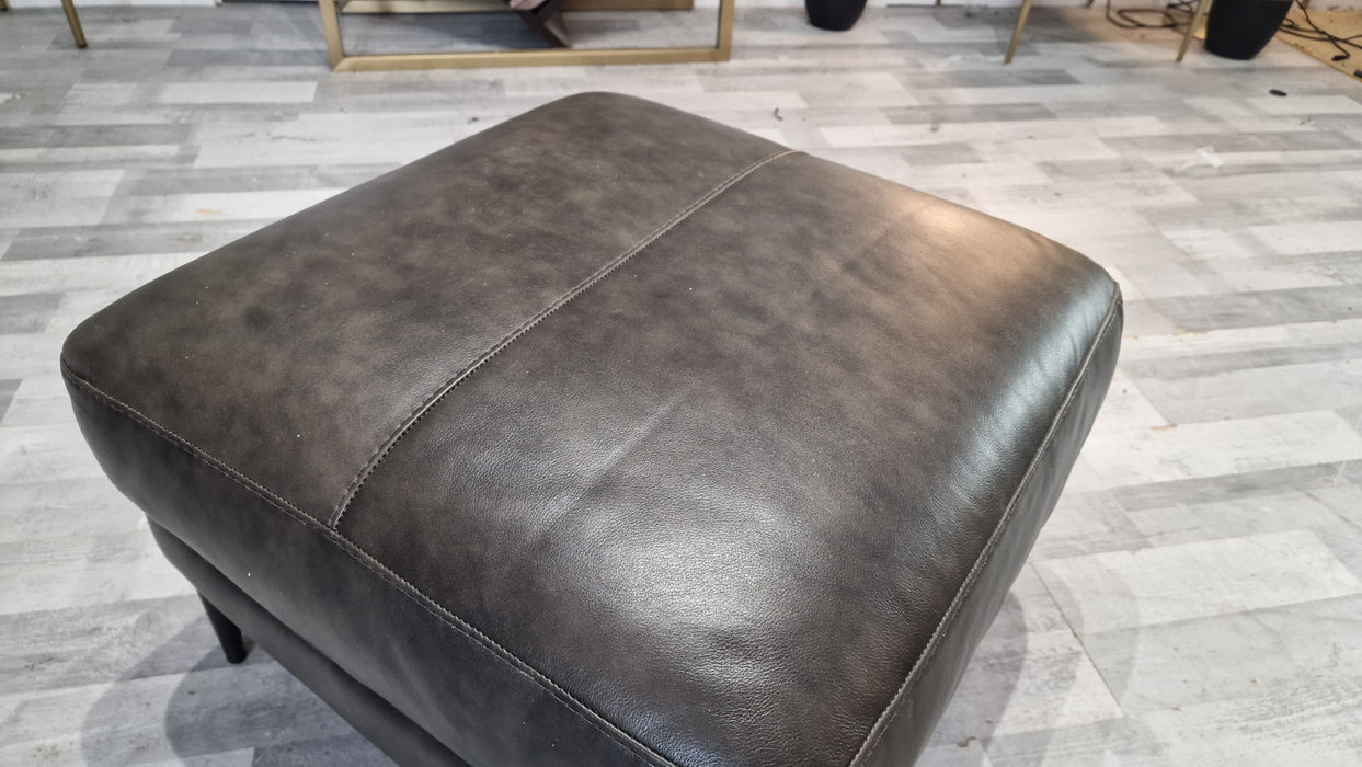 Cordelia Footstool - Leather - Alaska Dark Grey