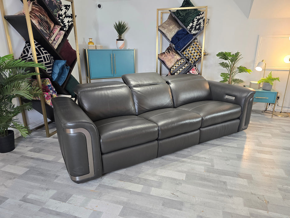 Plaza 3 Seater  - Trusty Embossed Leather Charcoal