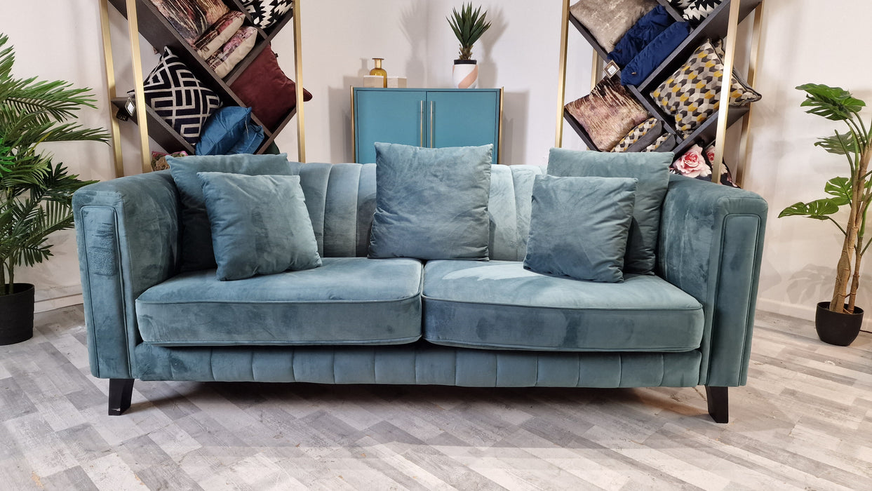 Fluted Isla 3 Seater - Fabric Sofa - Velluto Azure All Over