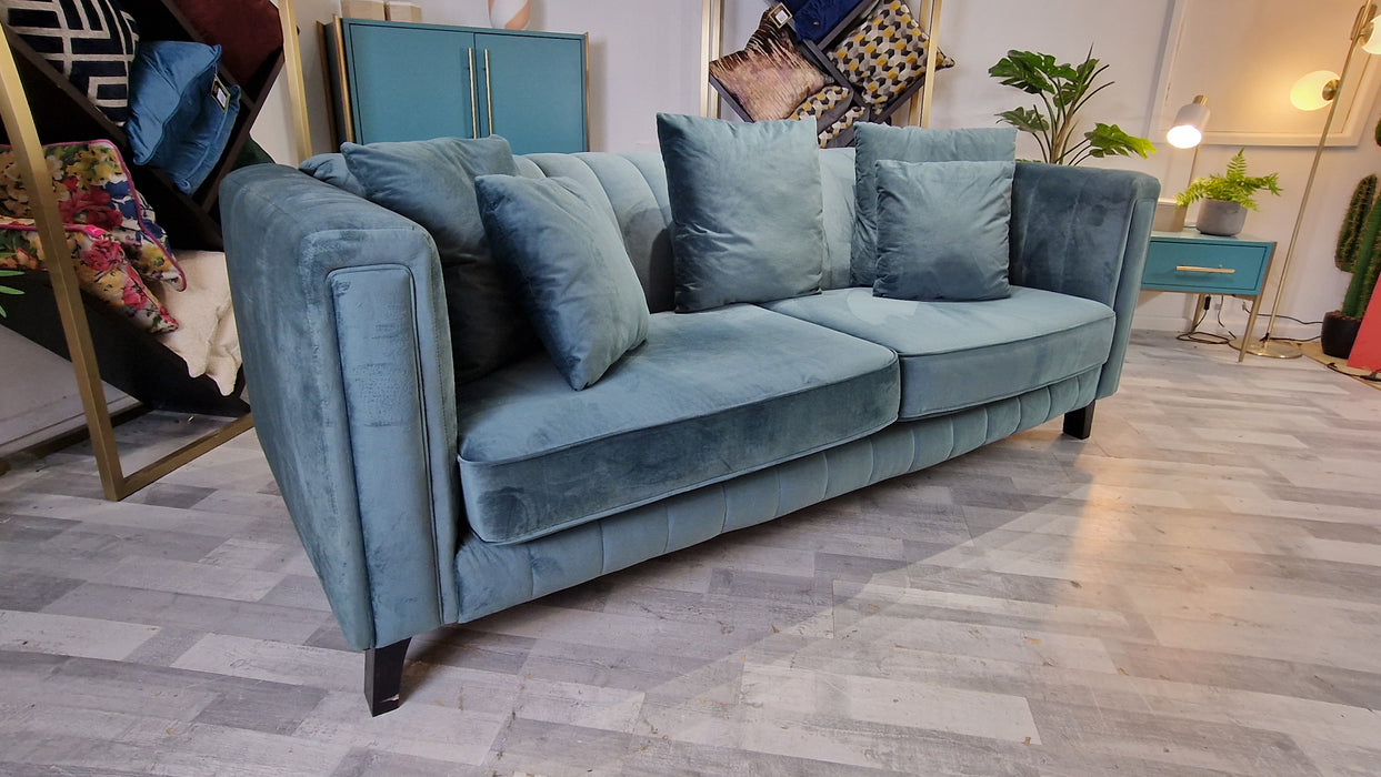 Fluted Isla 3 Seater - Fabric Sofa - Velluto Azure All Over