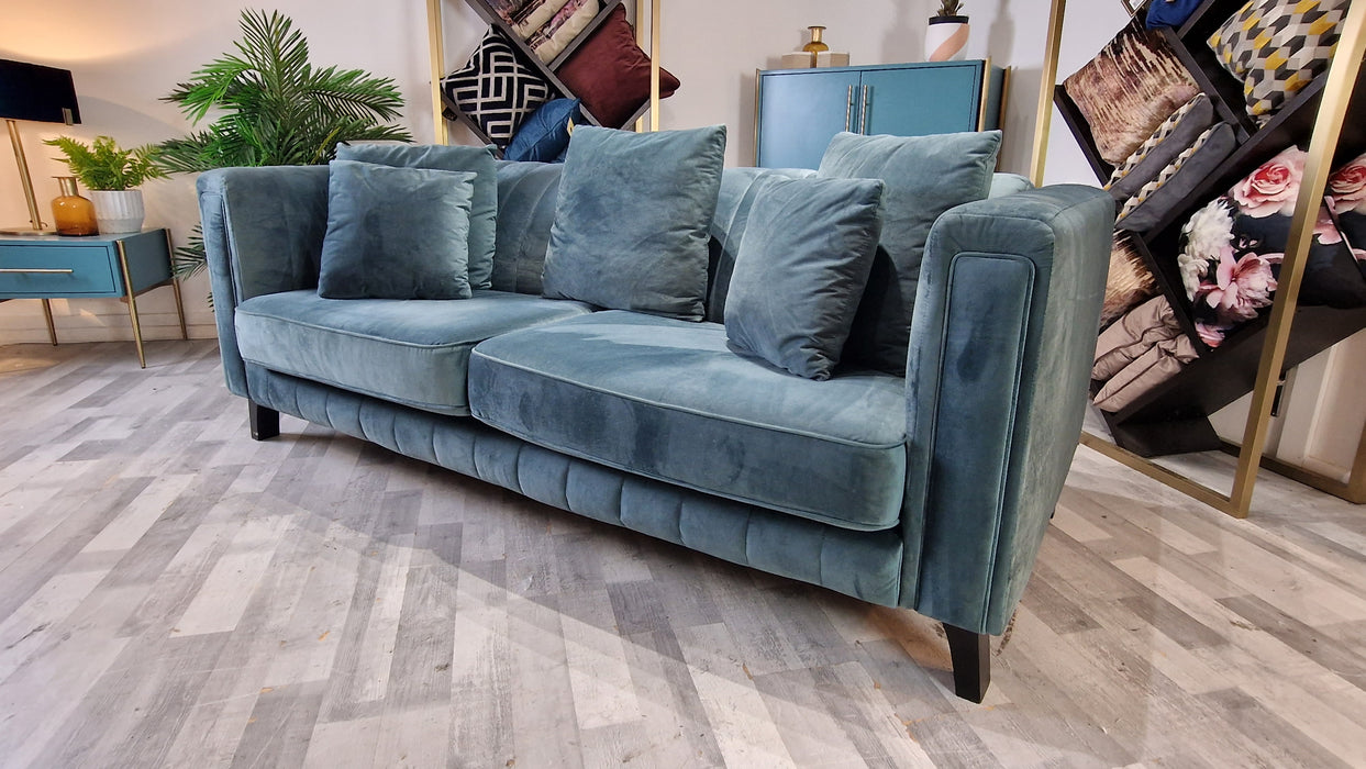 Fluted Isla 3 Seater - Fabric Sofa - Velluto Azure All Over