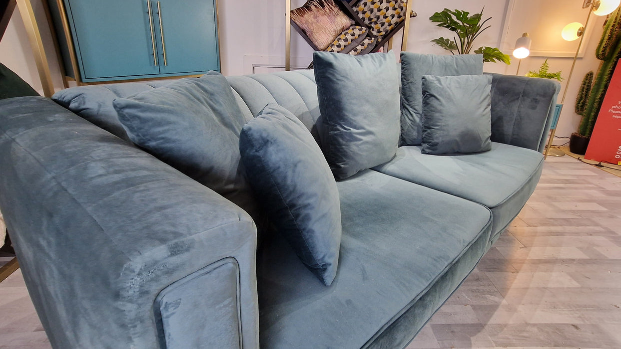 Fluted Isla 3 Seater - Fabric Sofa - Velluto Azure All Over