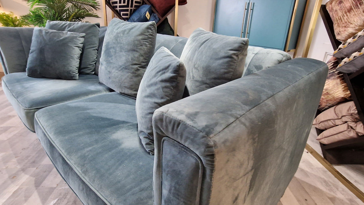 Fluted Isla 3 Seater - Fabric Sofa - Velluto Azure All Over