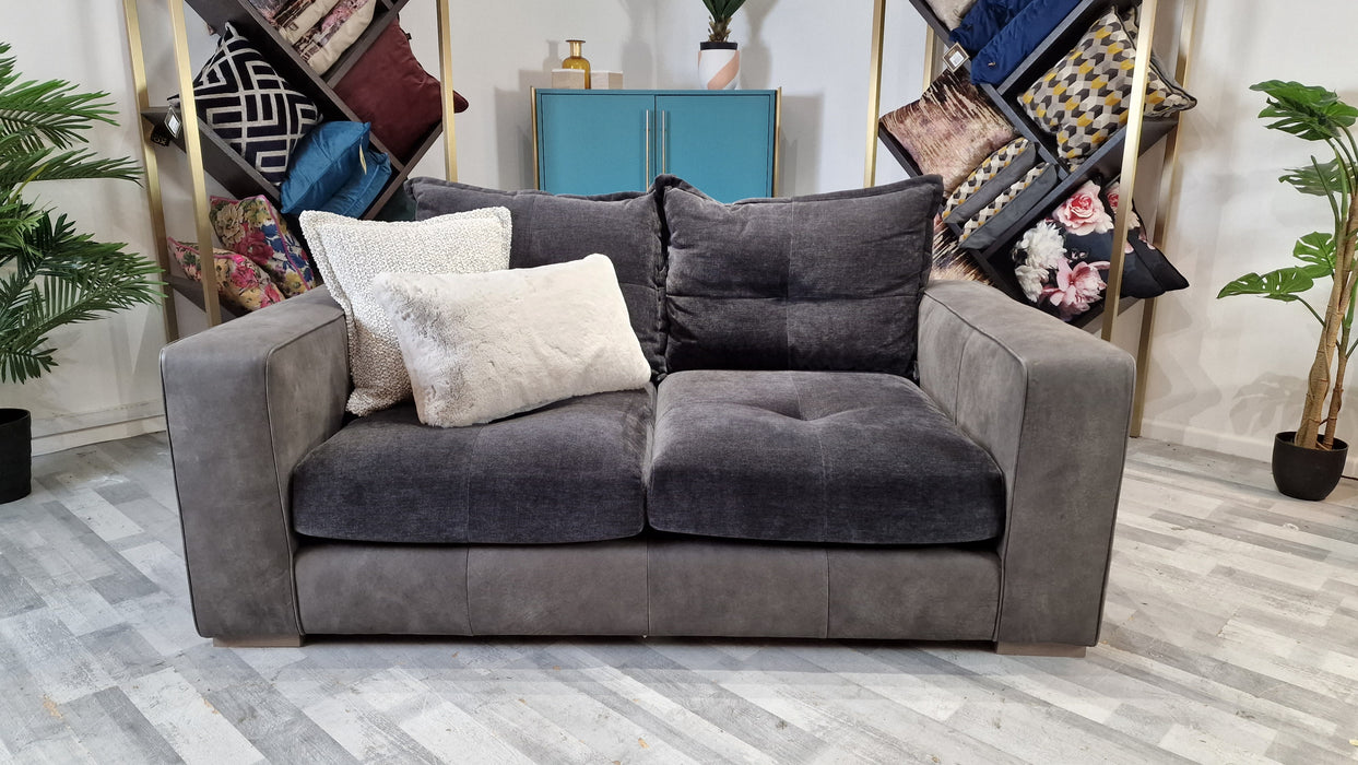 Artisan 2 Seater - Leather/Fabric Sofa - Charcoal/Aston Chenille Anthracite Mix