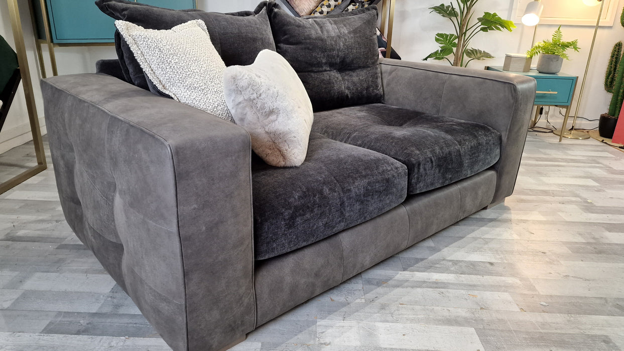 Artisan 2 Seater - Leather/Fabric Sofa - Charcoal/Aston Chenille Anthracite Mix