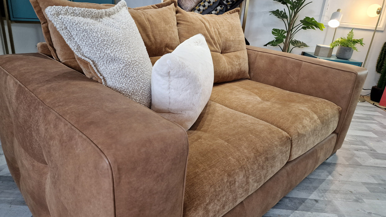 Artisan 2 Seater - Leather/Fabric Sofa - Tan/Natural Mix (J27)