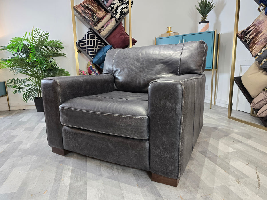 Linara 1 Seater - Leather Chair - Utah Grey