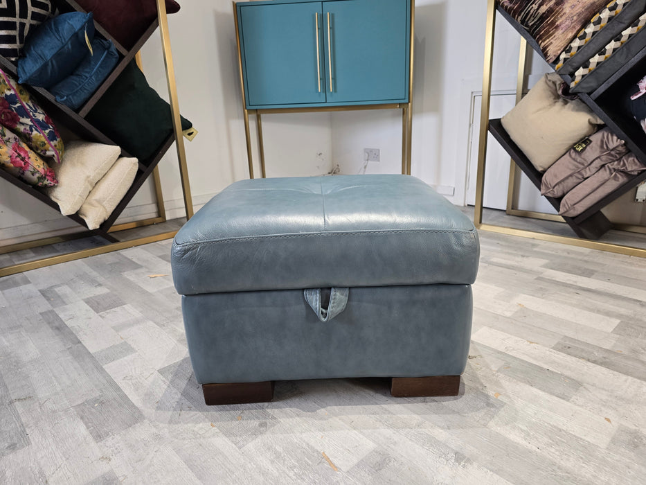 Bexley Leather Storage Footstool - Alaska Steel Blue