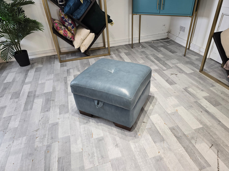 Bexley Leather Storage Footstool - Alaska Steel Blue