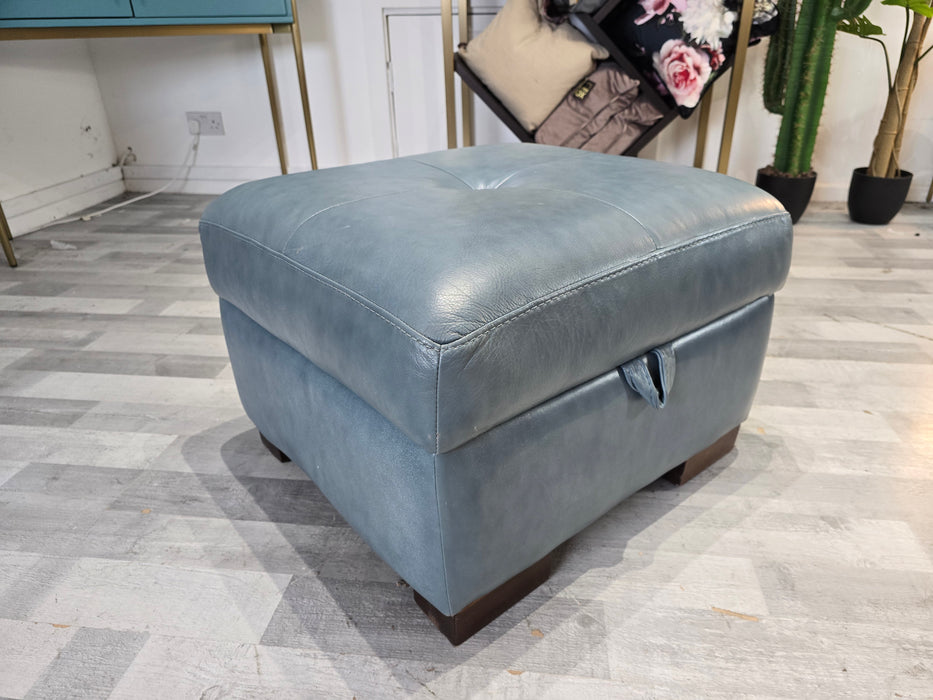 Bexley Leather Storage Footstool - Alaska Steel Blue