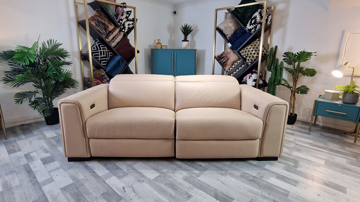 Mason 3 Seater - Leather Pow Rec Sofa - Fawn