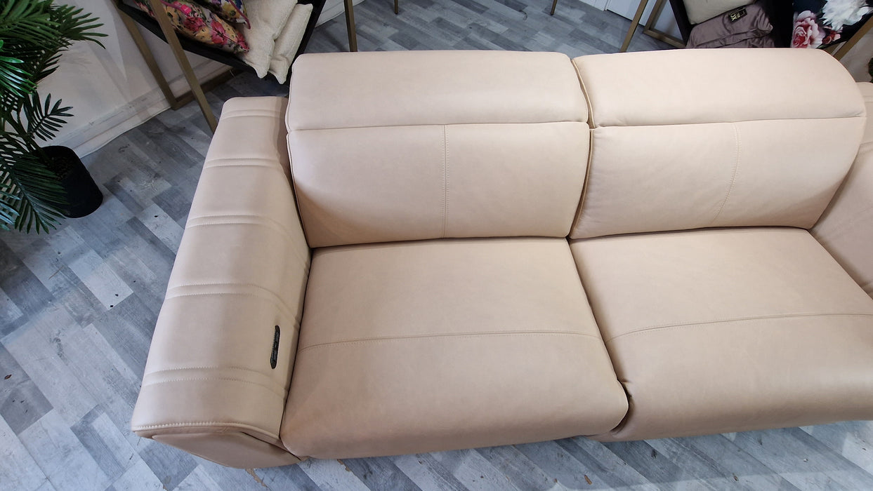 Mason 3 Seater - Leather Pow Rec Sofa - Fawn