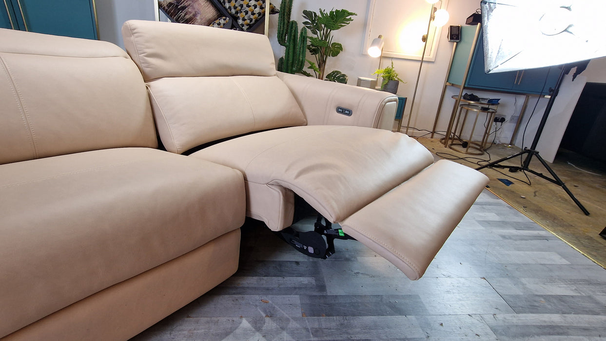 Mason 3 Seater - Leather Pow Rec Sofa - Fawn