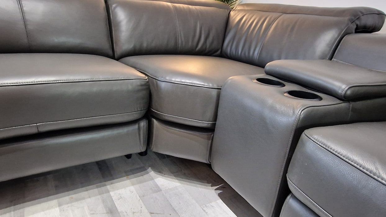 Ezra 3 Corner 1.5 + Console Unit  - Leather Power Reclining Sofa - Trusty Sheen Leather Charcoal