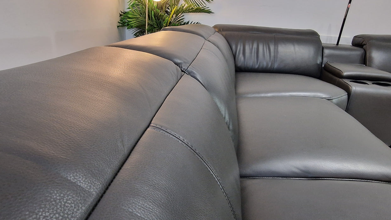 Ezra 3 Corner 1.5 + Console Unit  - Leather Power Reclining Sofa - Trusty Sheen Leather Charcoal