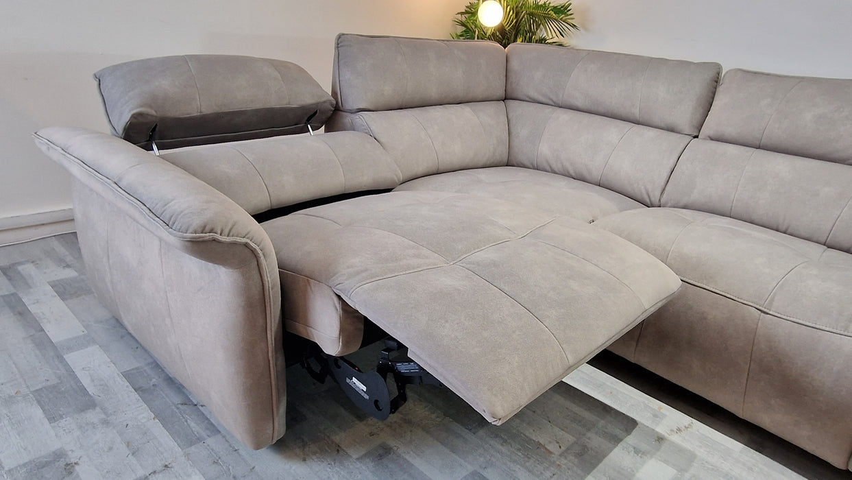 Cadenza 1 Corner 3 - Fabric Power Reclining Sofa - Lifestyle Flecked Fabric Stone