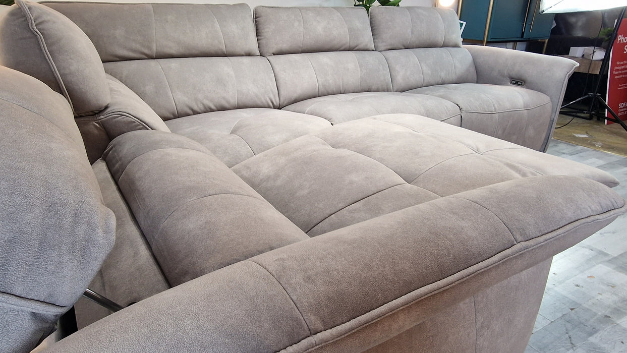 Cadenza 1 Corner 3 - Fabric Power Reclining Sofa - Lifestyle Flecked Fabric Stone