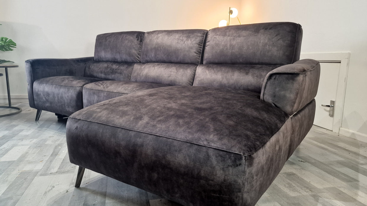 Dakota 3 Seater Chaise - Power Reclining Leather Sofa - Washed Velvet Charcoal