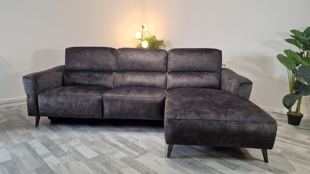 Dakota 3 Seater Chaise - Power Reclining Leather Sofa - Washed Velvet Charcoal