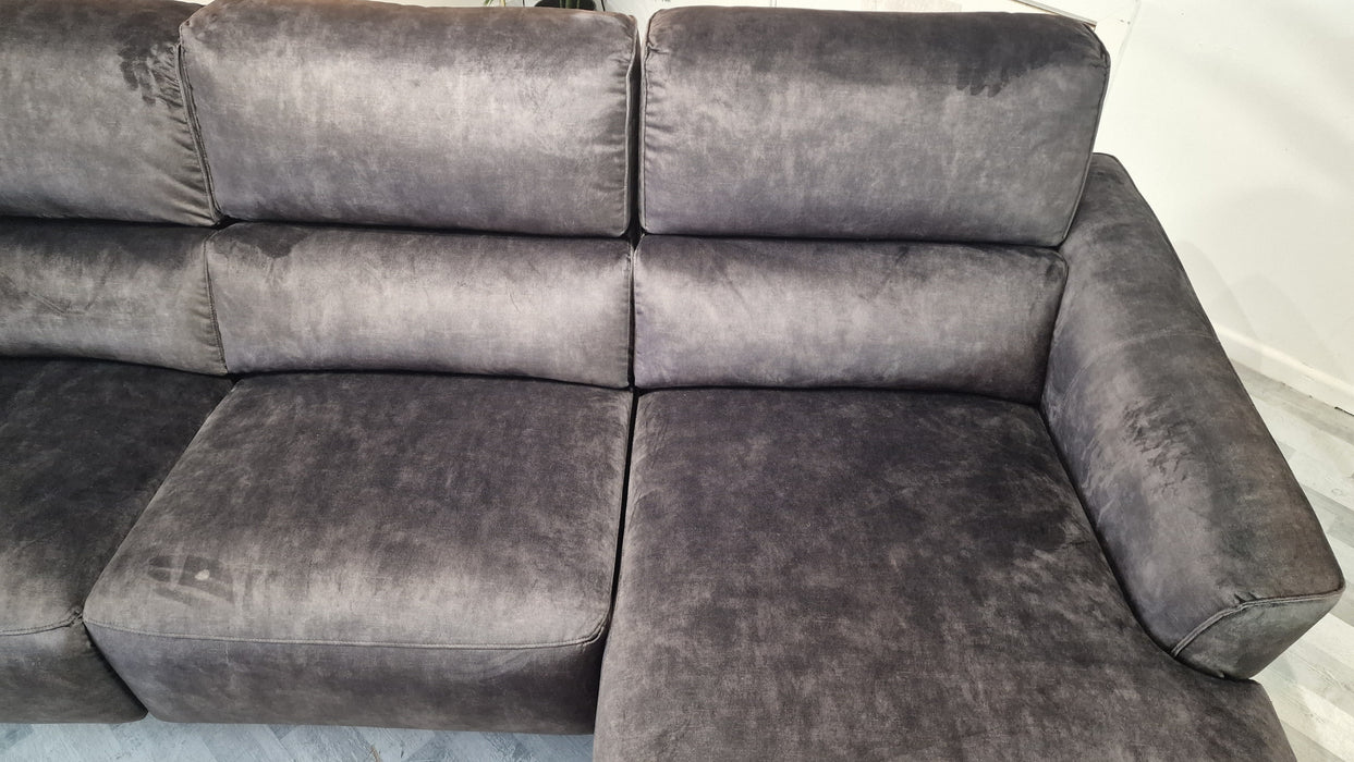 Dakota 3 Seater Chaise - Power Reclining Leather Sofa - Washed Velvet Charcoal