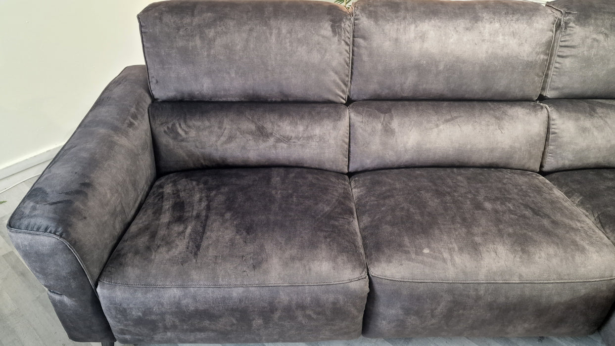 Dakota 3 Seater Chaise - Power Reclining Leather Sofa - Washed Velvet Charcoal