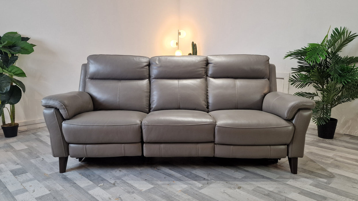 Lucca 3 Seater - Leather Pow Rec Sofa - Le Mans Fossil Grey