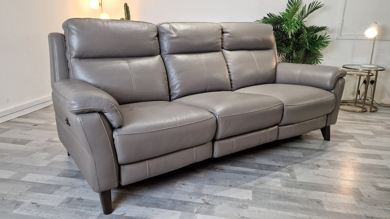 Lucca 3 Seater - Leather Pow Rec Sofa - Le Mans Fossil Grey