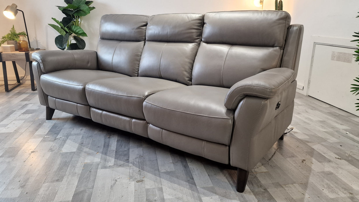 Lucca 3 Seater - Leather Pow Rec Sofa - Le Mans Fossil Grey