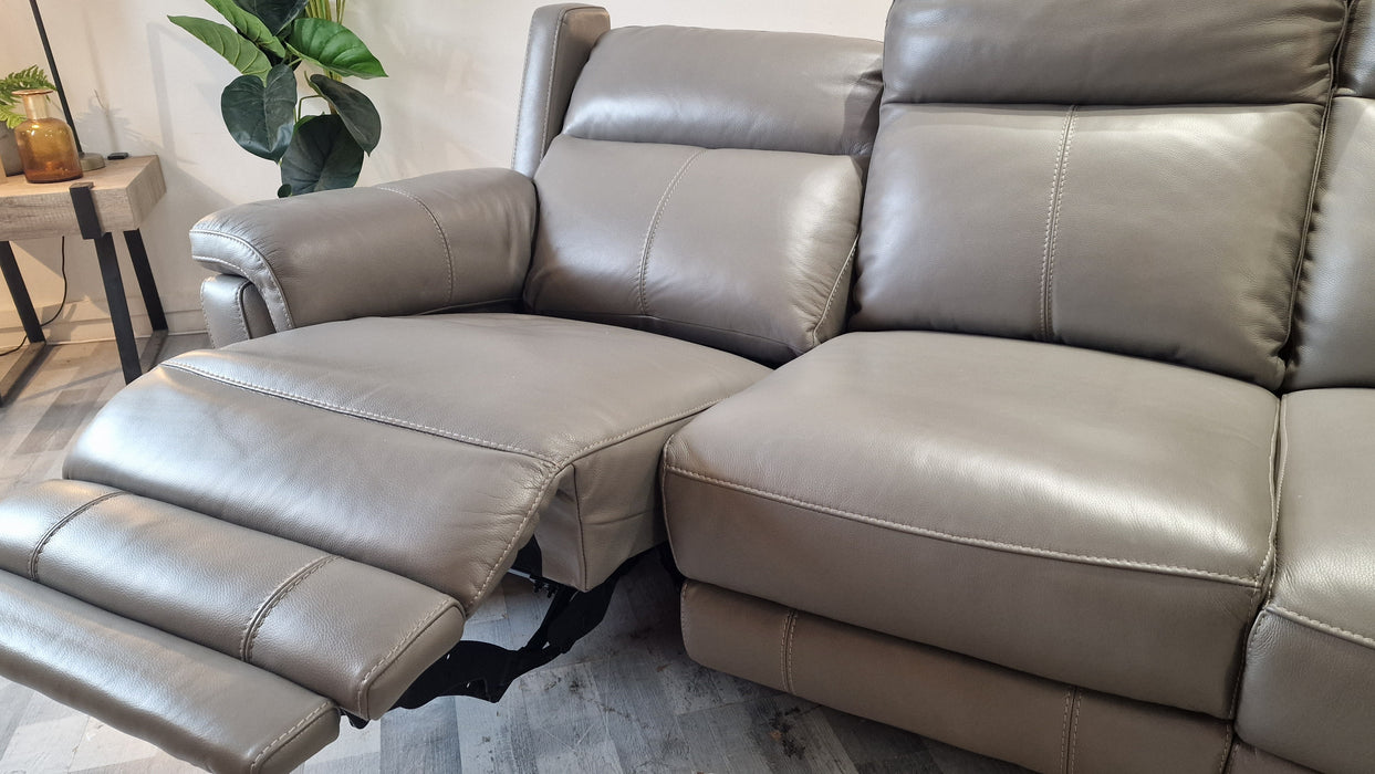 Lucca 3 Seater - Leather Pow Rec Sofa - Le Mans Fossil Grey