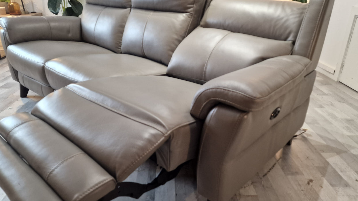 Lucca 3 Seater - Leather Pow Rec Sofa - Le Mans Fossil Grey