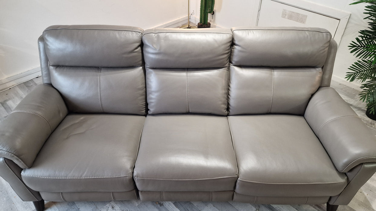 Lucca 3 Seater - Leather Pow Rec Sofa - Le Mans Fossil Grey