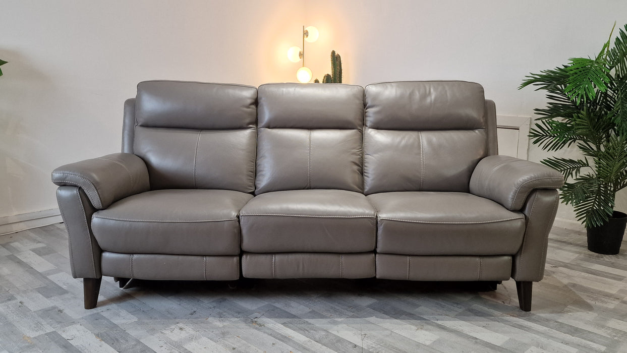 Lucca 3 Seater - Leather Pow Rec Sofa - Le Mans Fossil Grey