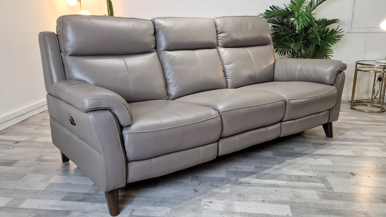 Lucca 3 Seater - Leather Pow Rec Sofa - Le Mans Fossil Grey