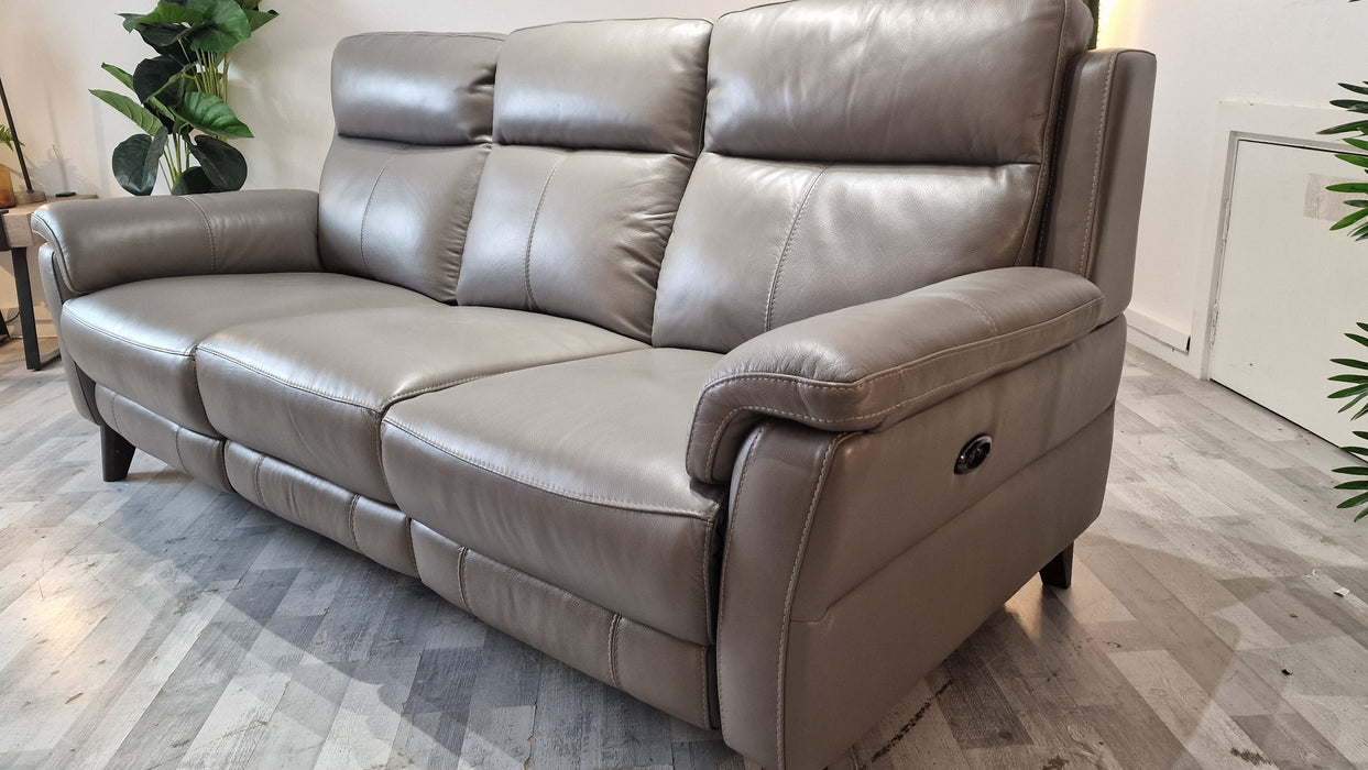 Lucca 3 Seater - Leather Pow Rec Sofa - Le Mans Fossil Grey