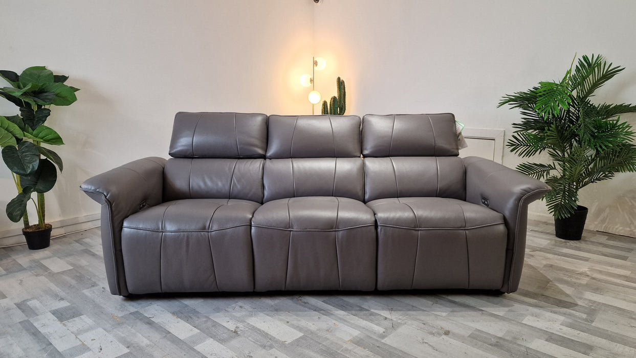 Cadenza 3 Seater - Leather Power Reclining Sofa - Down Pipe Grey