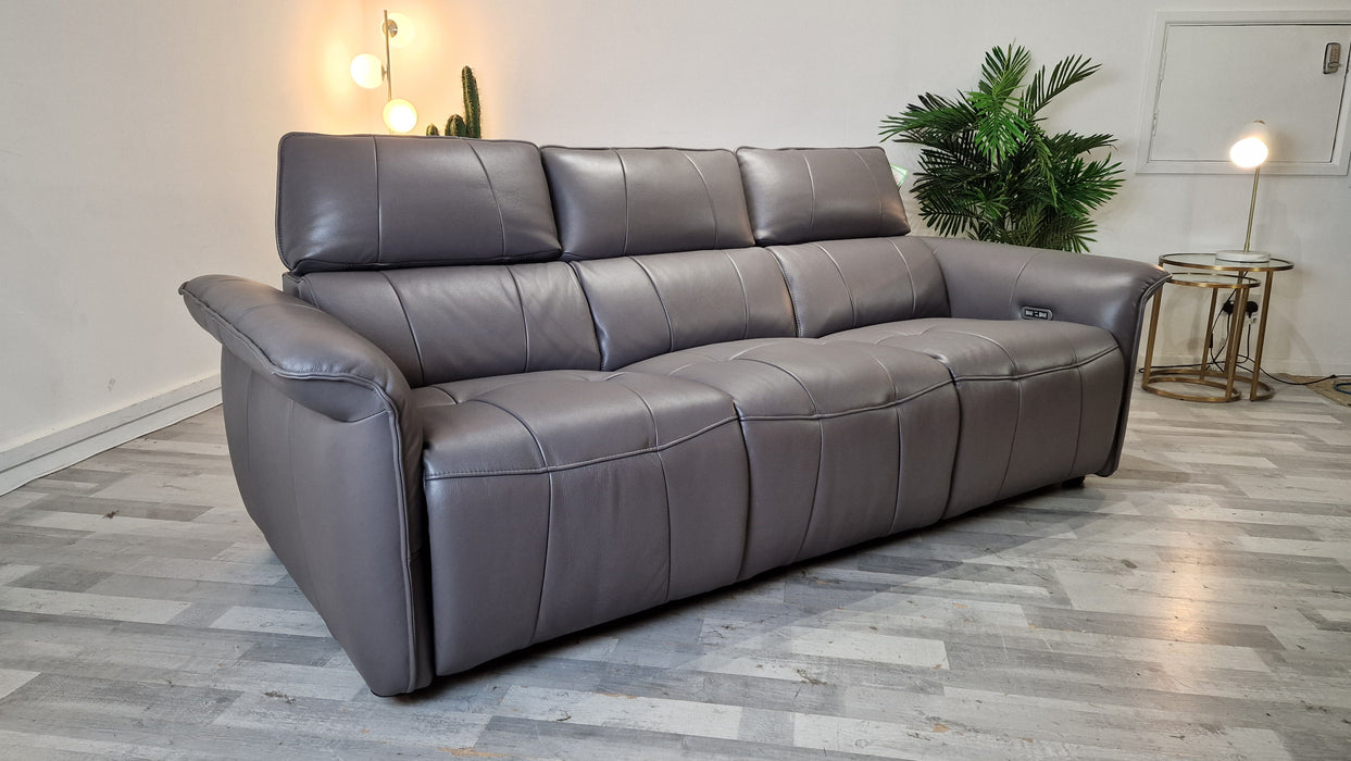 Cadenza 3 Seater - Leather Power Reclining Sofa - Down Pipe Grey