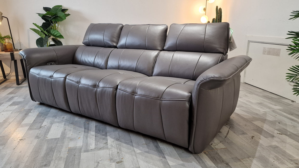 Cadenza 3 Seater - Leather Power Reclining Sofa - Down Pipe Grey