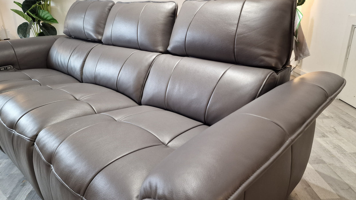 Cadenza 3 Seater - Leather Power Reclining Sofa - Down Pipe Grey