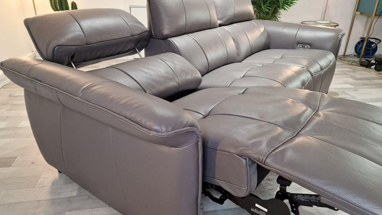 Cadenza 3 Seater - Leather Power Reclining Sofa - Down Pipe Grey