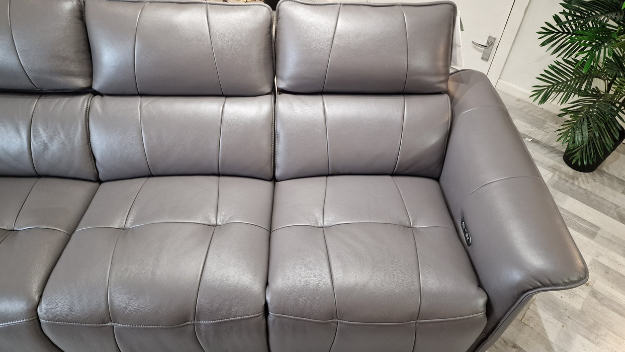 Cadenza 3 Seater - Leather Power Reclining Sofa - Down Pipe Grey