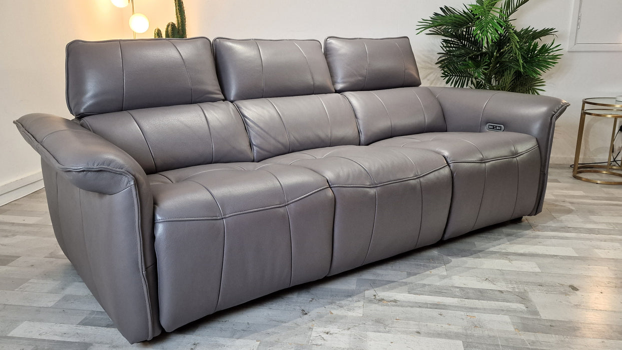 Cadenza 3 Seater - Leather Power Reclining Sofa - Down Pipe Grey