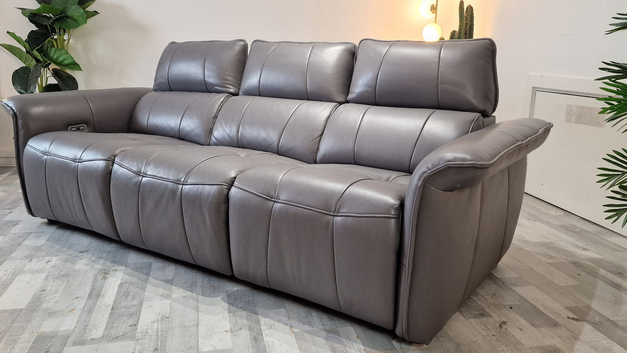 Cadenza 3 Seater - Leather Power Reclining Sofa - Down Pipe Grey