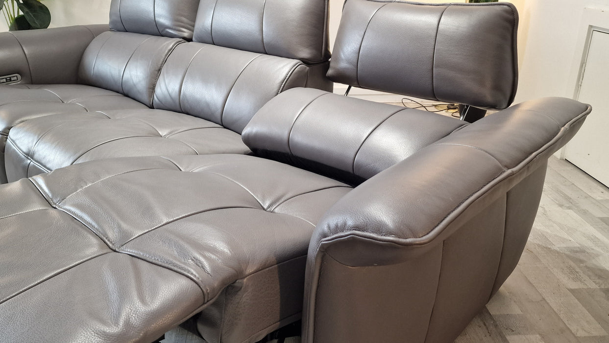 Cadenza 3 Seater - Leather Power Reclining Sofa - Down Pipe Grey