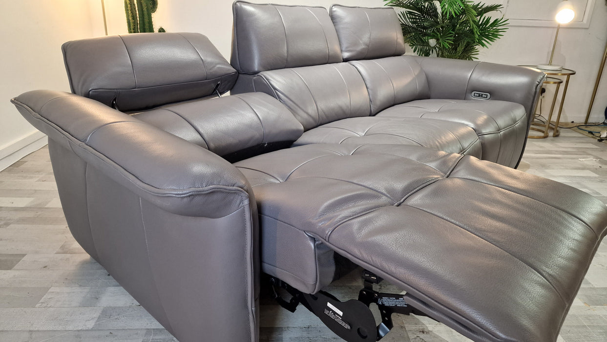 Cadenza 3 Seater - Leather Power Reclining Sofa - Down Pipe Grey