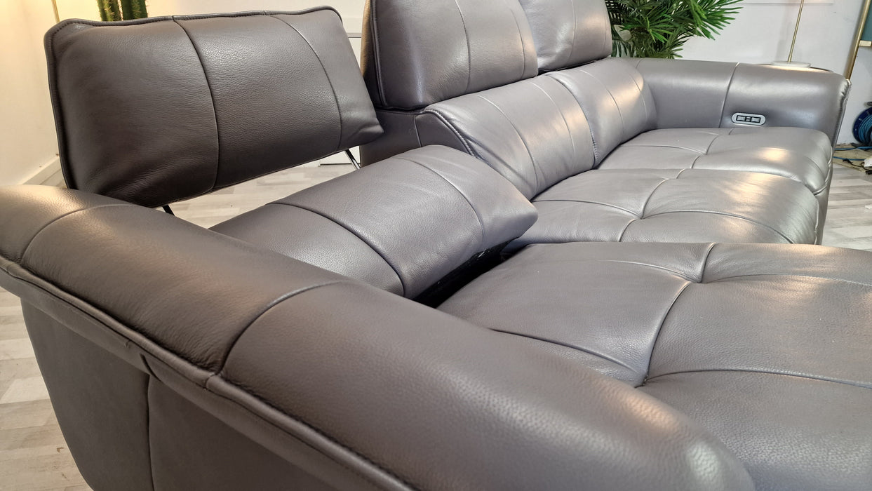 Cadenza 3 Seater - Leather Power Reclining Sofa - Down Pipe Grey